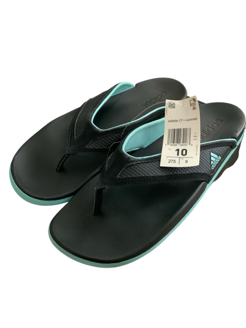 Adidas Adilette Comfort Flip Flops Black Aqua Cloudfoam Thong Sandals Sz 10Women